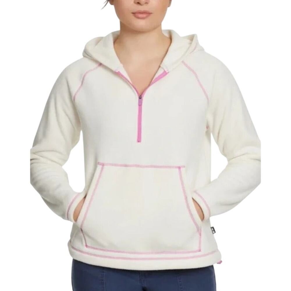 BASS OUTDOOR Women's Quarter-Zip Long-Sleeve Hoodie Gardenia L
